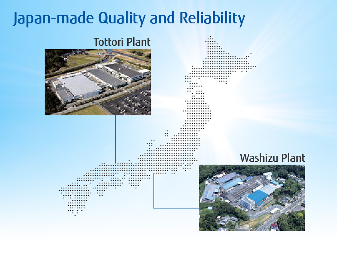 Japan-made Quality and Reliability. Tottori Plant and Washizu Plant