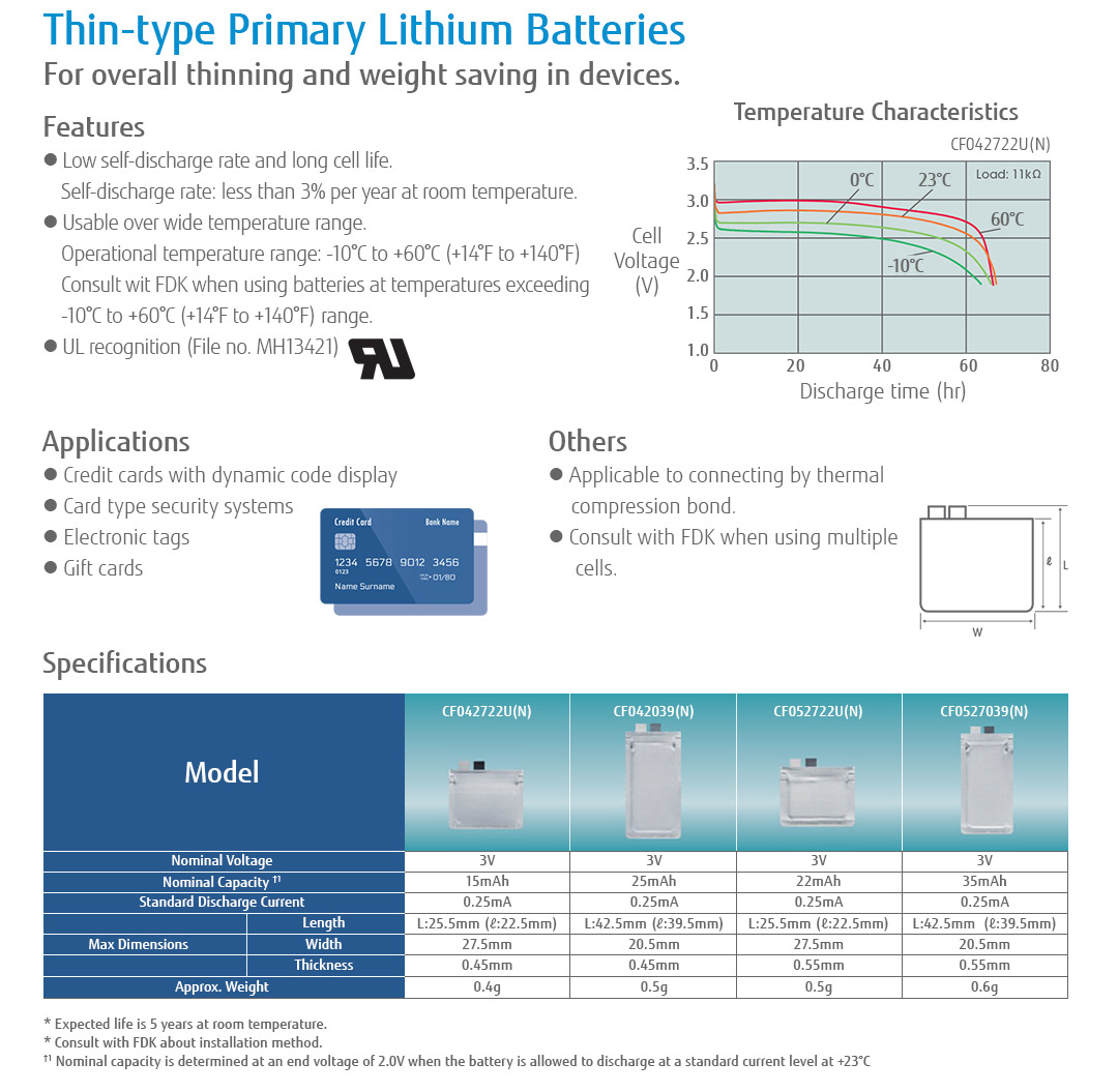 Thin-Type Primary Lithium Batteries